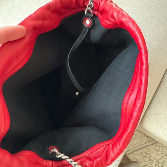 Saint Laurent Teddy Red Leather Bucket Bag NEW Silver YSL Logo Shoulder Bag - Picture 6 of 9